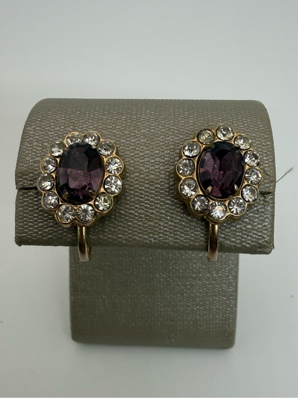 Vintage Signed Coro Amethyst Rhinestone Halo Clip-On Earrings